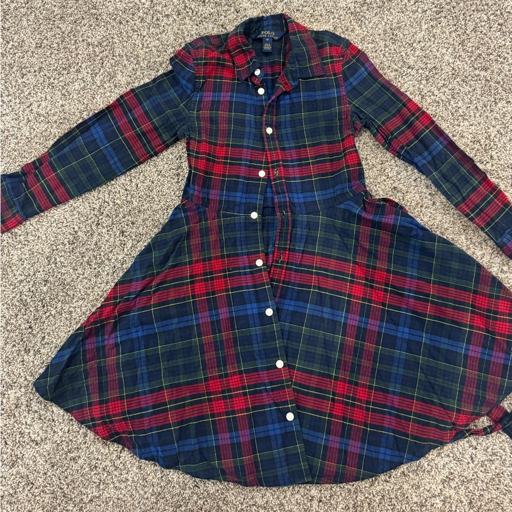 Polo Ralph Lauren Tartan Button Down Dress - Navy Red Green